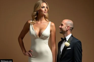 Tall woman standing beside a short man