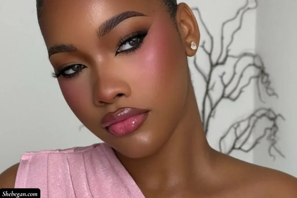 Baby pink dress makeup look