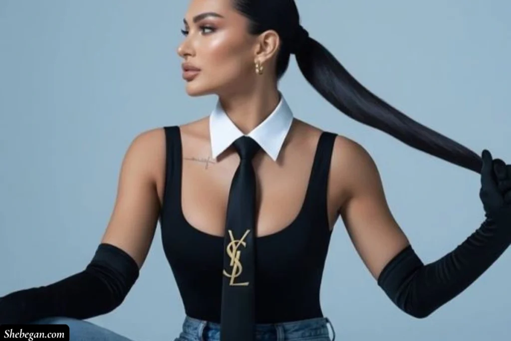 A woman wearing tie
