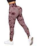 OMKAGI Women Contour Seamless Workout Leggings Butt Lifting High Waisted Running Yoga Pants(S,759-Wine Red Tie Dye Contouring)