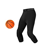 Unlimit Basketball Pants with Knee Pads, Black Knee Pads Compression Pants, 3/4 Capri Leggings (L)