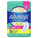 ALWAYS Ultra Thin Size 1 Regular Pads With Wings Unscented, 46 Count (Pack of 1)