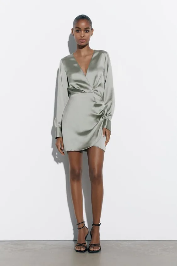 Zara WRAP FRONT SATIN EFFECT DRESS
