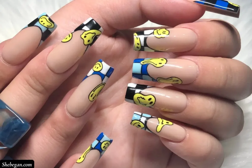 Coffin Nails with French Tip Designs