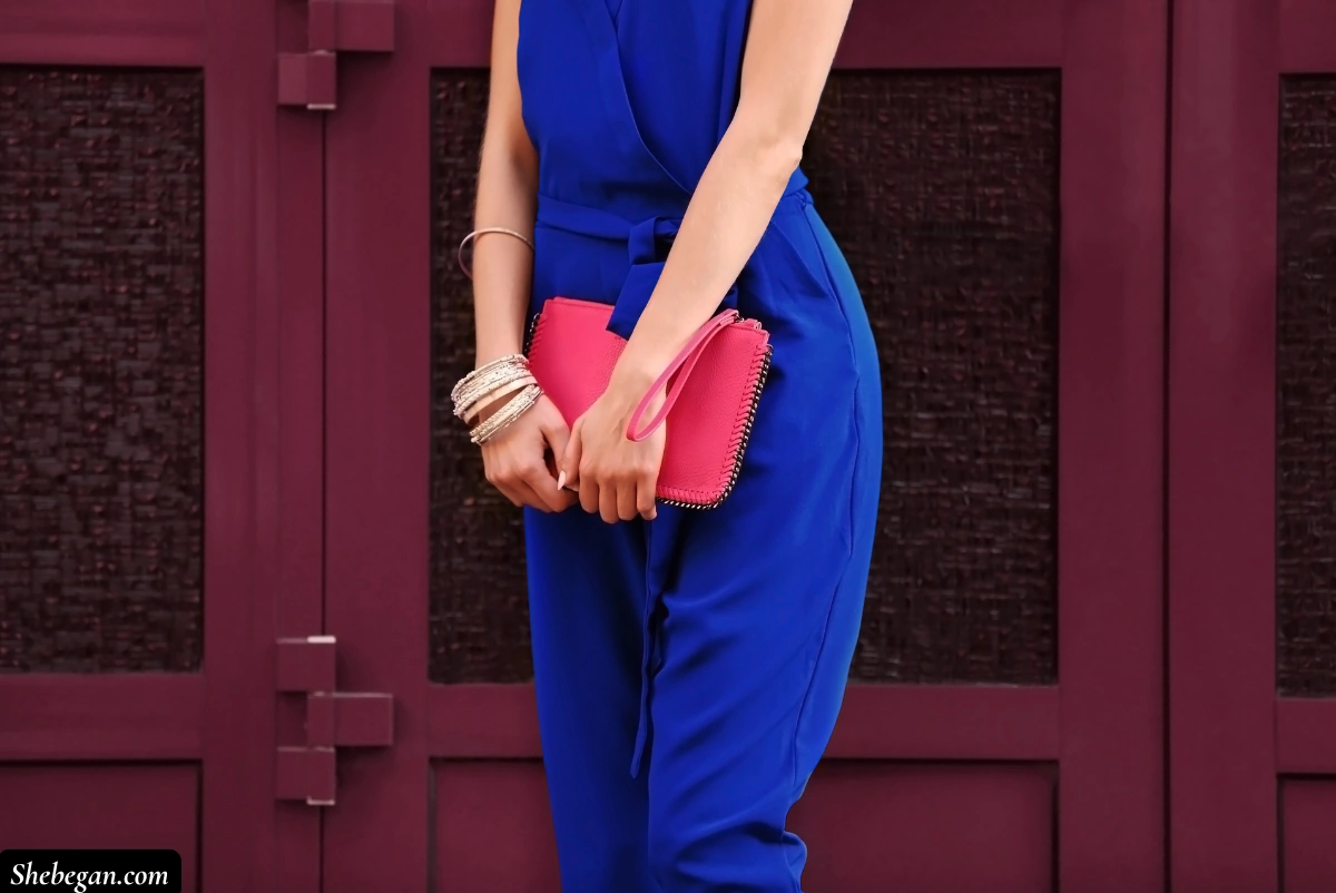 Royal blue dress with nude nails