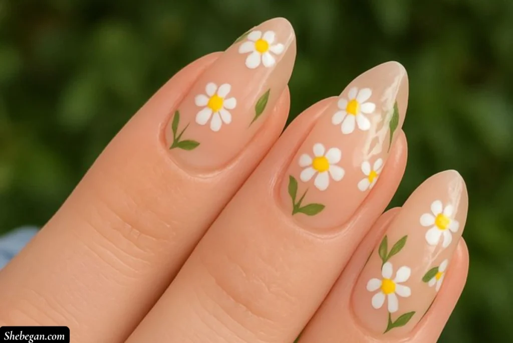 Short Acrylic Nails with Flower Designs