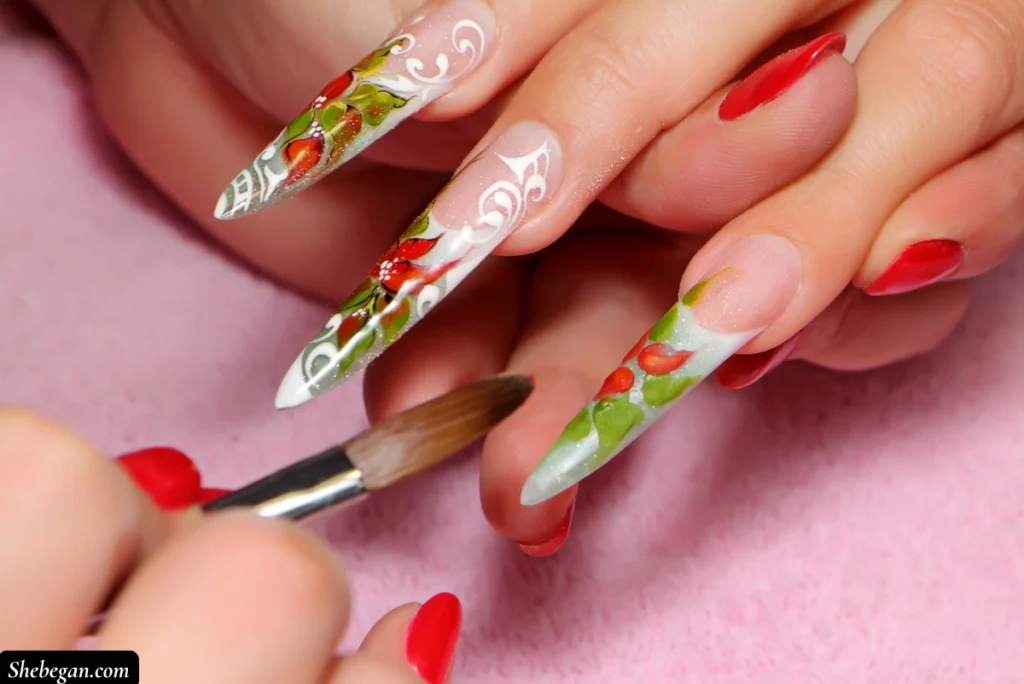 Short Acrylic Nails with Flower Designs
