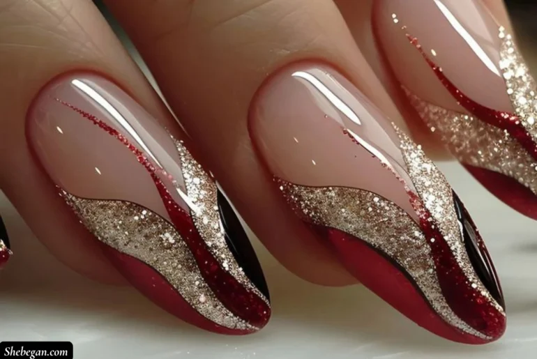 French Manicure Designs with Glitter