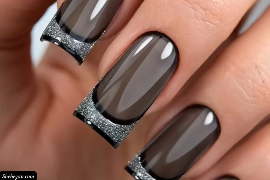 French Manicure Designs with Glitter